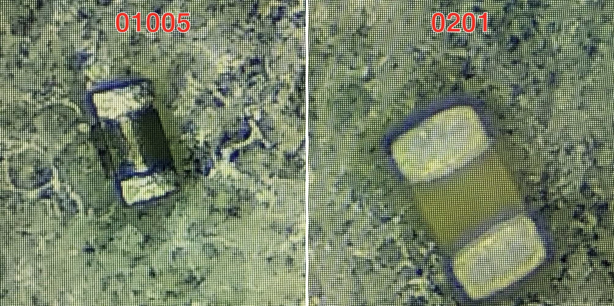 Componente chip 01005 si 0201 comparate una langa alta la microscopul de producție
